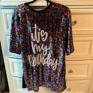Why Dress It’s My Birthday Sequin Mini Dress One Size Fits Most